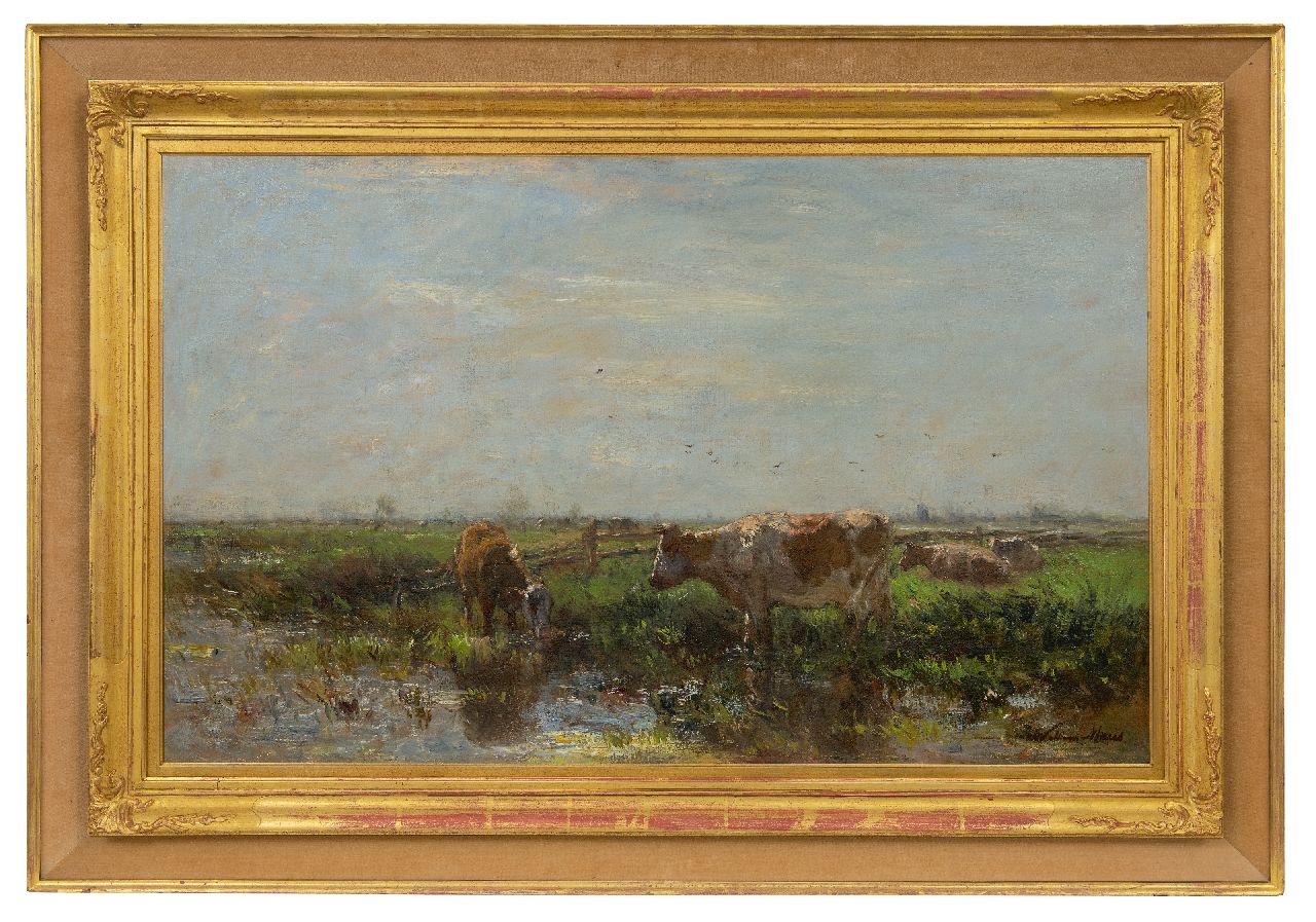Maris W.  | Willem Maris | Paintings offered for sale | Summer landscape with cows on the riverbank, oil on canvas 53.8 x 87.2 cm, signed l.r.