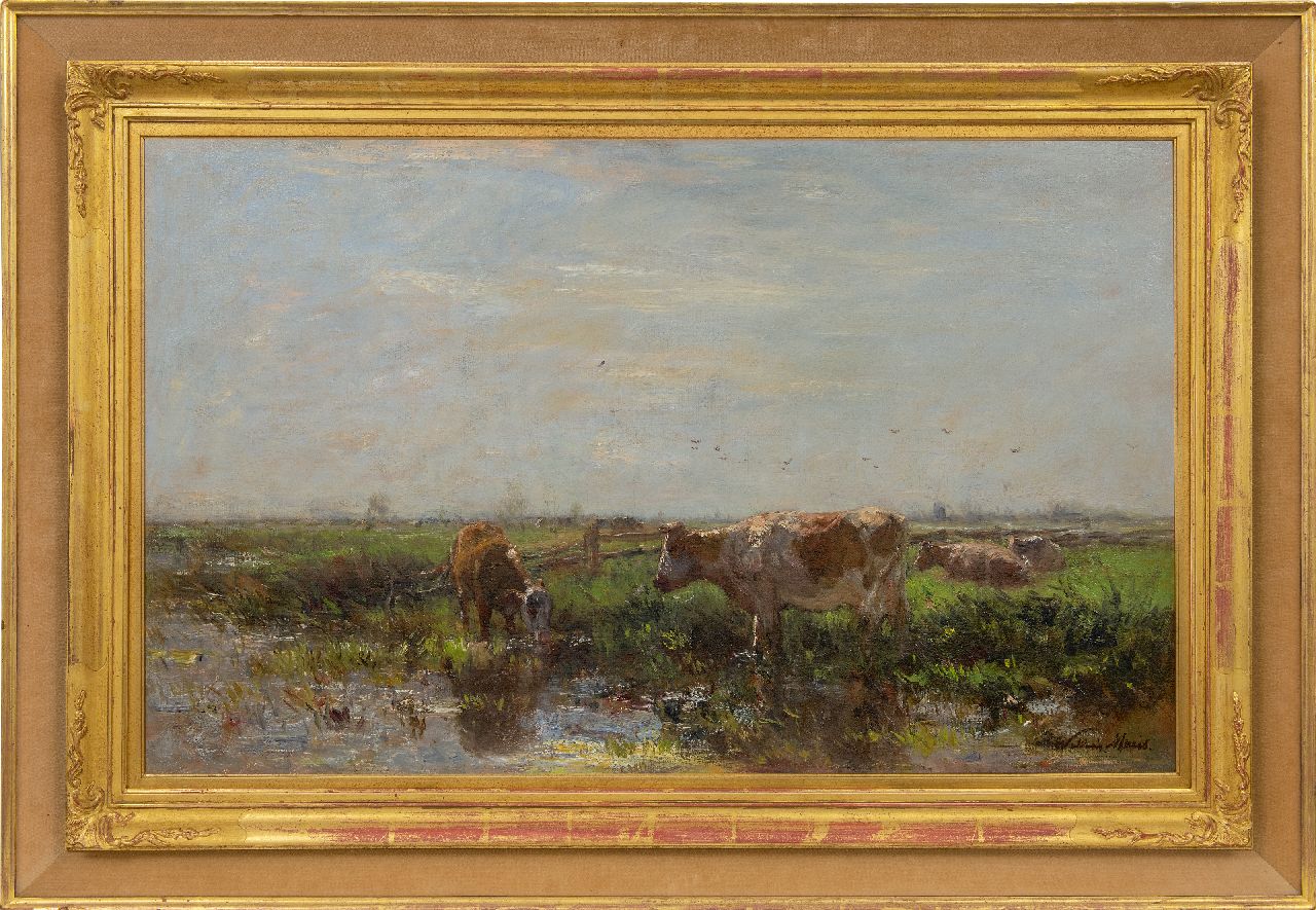 Maris W.  | Willem Maris | Paintings offered for sale | Summer landscape with cows on the riverbank, oil on canvas 53.8 x 87.2 cm, signed l.r.