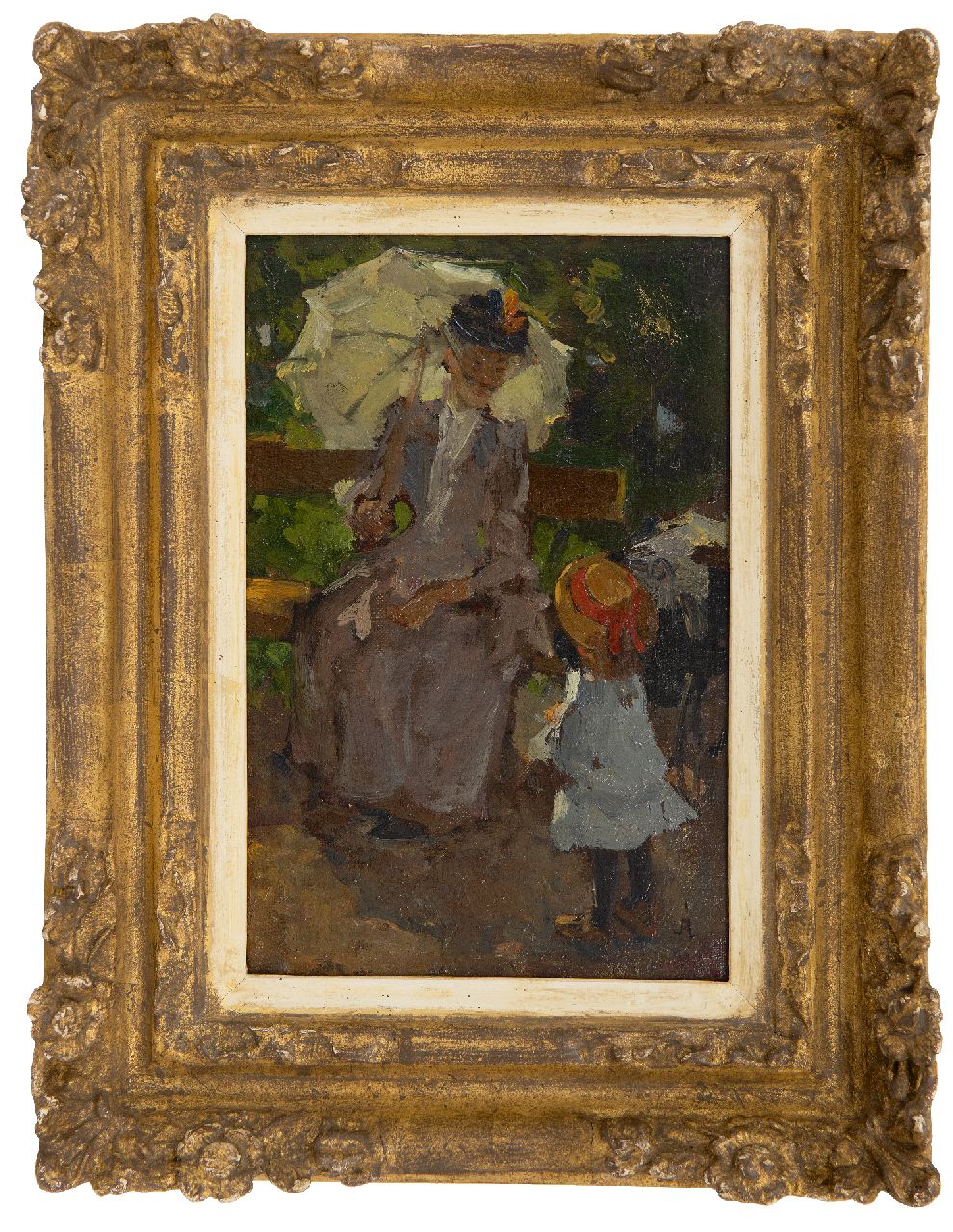 Akkeringa J.E.H.  | 'Johannes Evert' Hendrik Akkeringa, In the Park, oil on canvas laid down on panel 19.2 x 12.7 cm, signed l.r. with initial