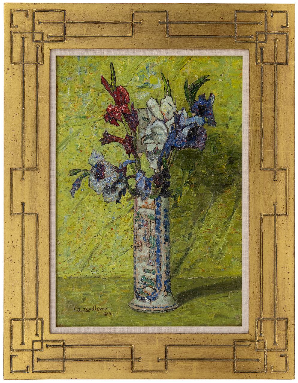 Zandleven J.A.  | Jan Adam Zandleven, Sword lilies in a vase, oil on canvas 50.2 x 35.5 cm, signed l.l. and dated 1914