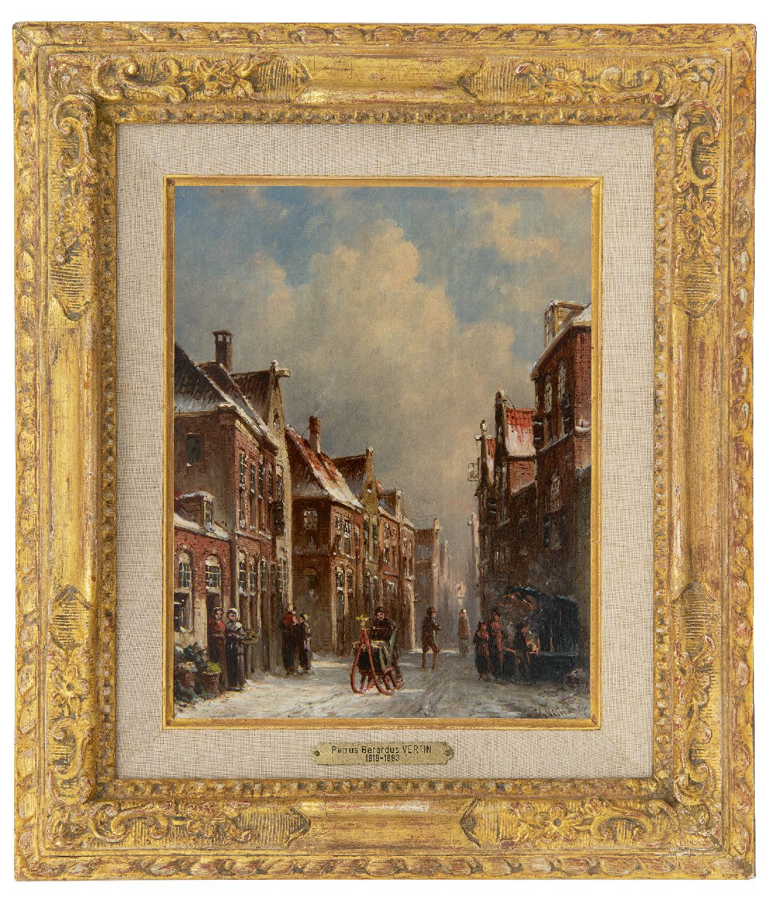 Vertin P.G.  | Petrus Gerardus Vertin, Village street in winter, oil on panel 24.1 x 19.0 cm, signed l.r. and dated '67