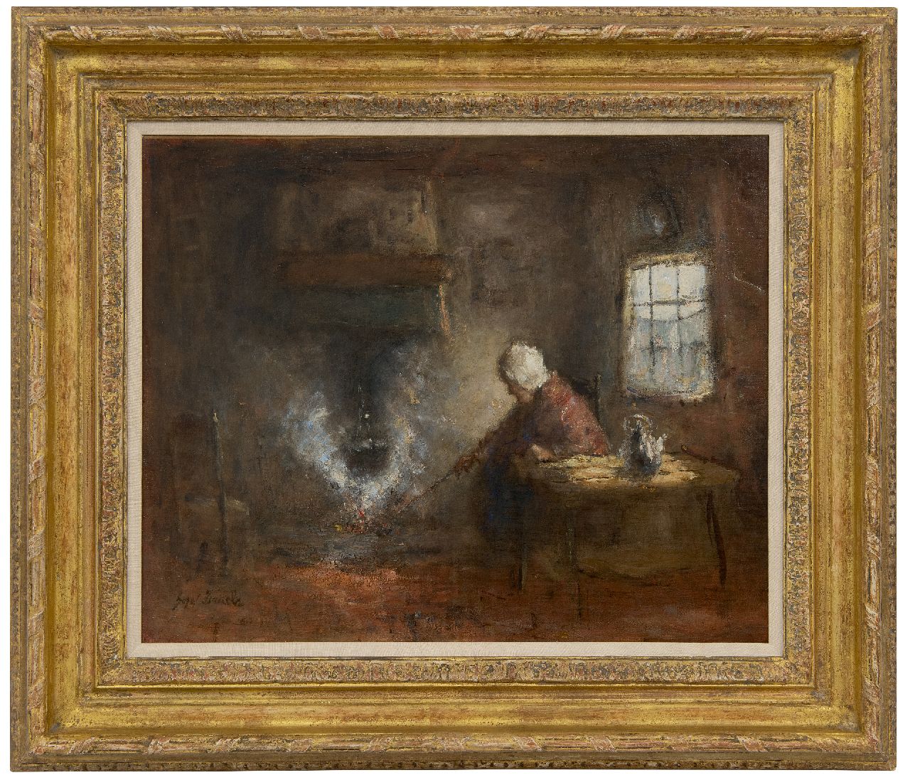 Israëls J.  | Jozef Israëls, At the cooking pot, oil on canvas 43.4 x 53.3 cm, signed l.l.