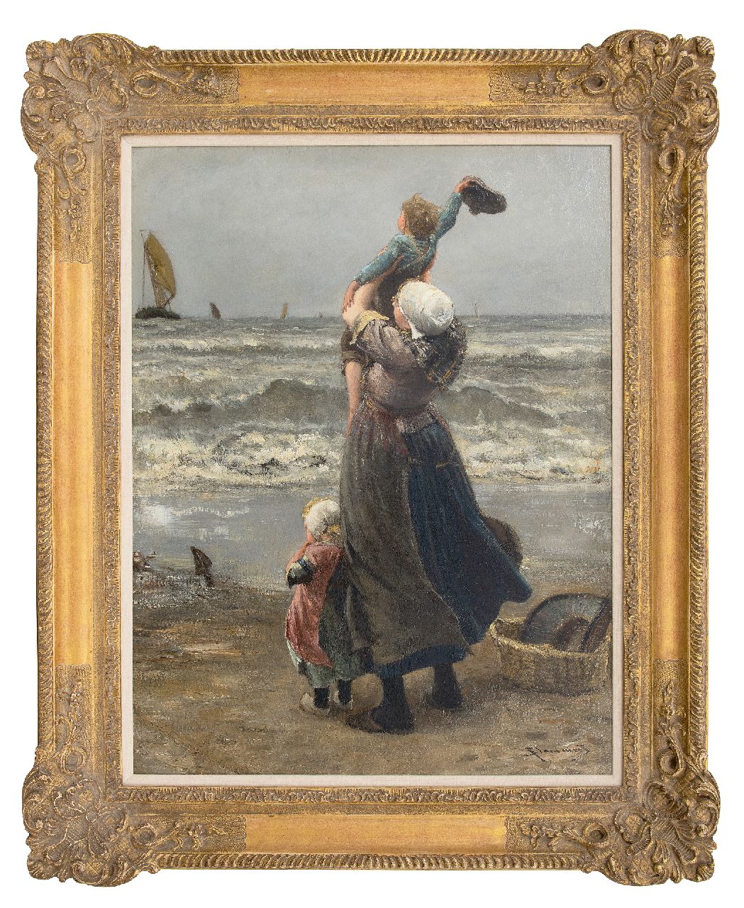 Blommers B.J.  | Bernardus Johannes 'Bernard' Blommers | Paintings offered for sale | Waving father goodbye, oil on canvas 76.0 x 58.2 cm, signed l.r.