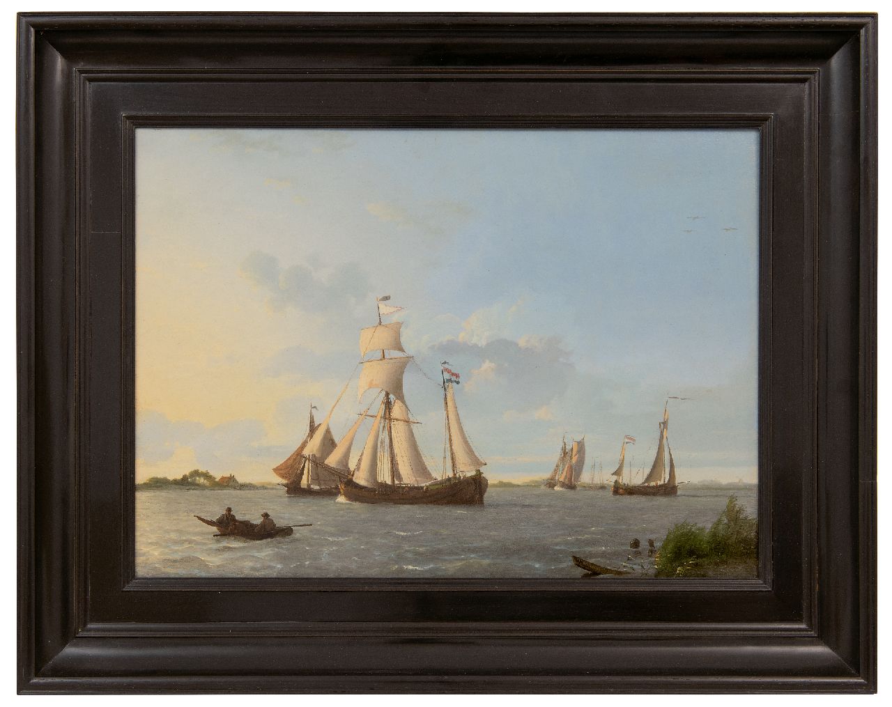 Koekkoek J.  | Johannes Koekkoek | Paintings offered for sale | Sailing ships on Dutch inland waters, oil on panel 32.3 x 44.8 cm, signed l.r. and dated 1829