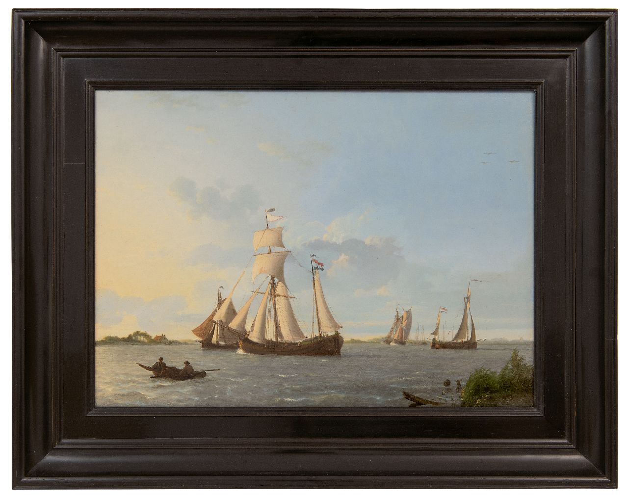 Koekkoek J.  | Johannes Koekkoek | Paintings offered for sale | Sailing ships on Dutch inland waters, oil on panel 32.3 x 44.8 cm, signed l.r. and dated 1829