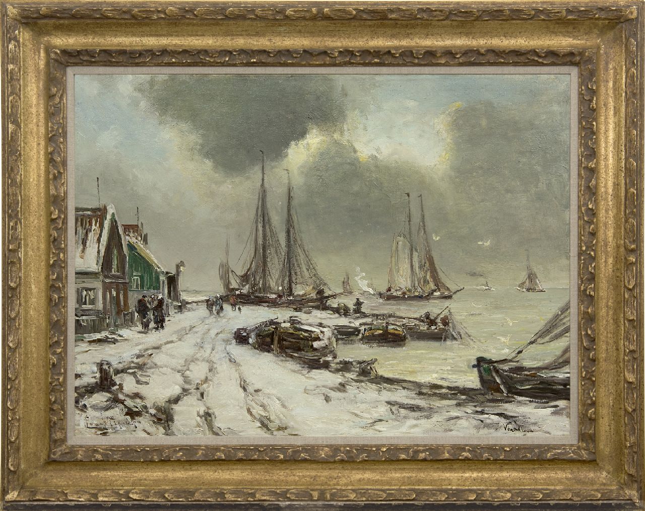 Apol L.F.H.  | Lodewijk Franciscus Hendrik 'Louis' Apol, Winter at the Zuiderzee near Volendam, oil on canvas 55.3 x 75.3 cm, signed l.l.