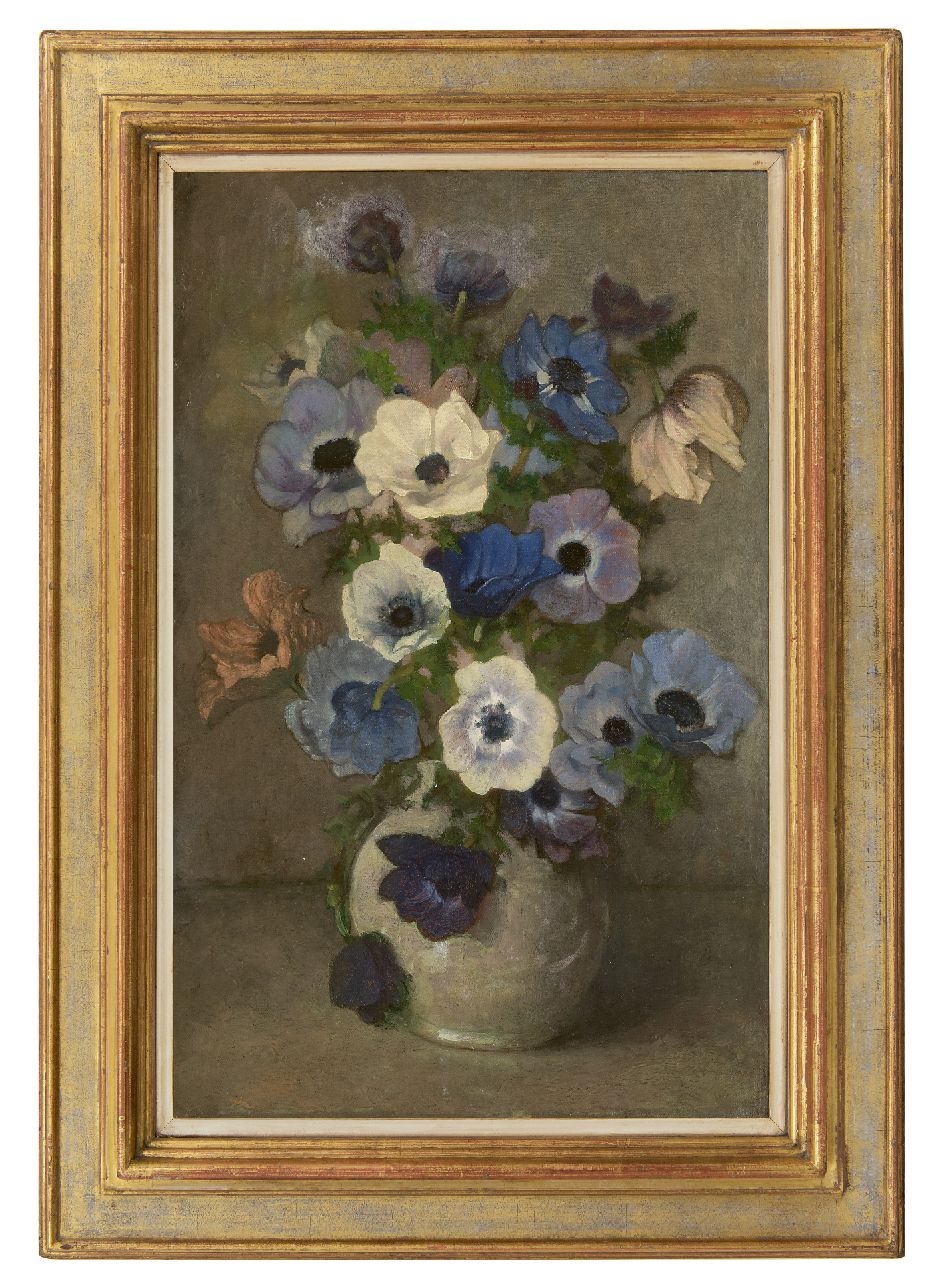 Wandscheer M.W.  | Maria Wilhelmina 'Marie' Wandscheer | Paintings offered for sale | Anemones in a white vase, oil on canvas laid down on board 60.7 x 41.0 cm, signed l.r. with initials
