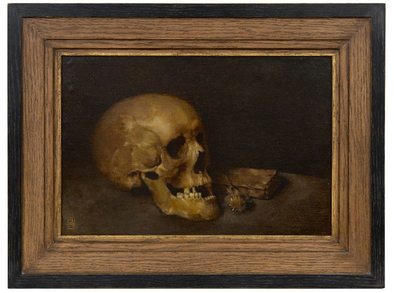 Mankes J.  | Jan Mankes, Vanitas still life, oil on canvas laid down on board 26.7 x 40.6 cm, signed l.l. with monogram and te dateren 1917