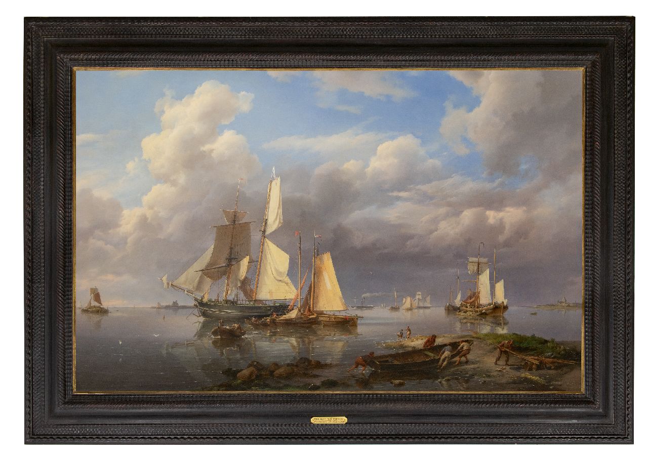 Koekkoek H.  | Hermanus Koekkoek, Ships anchored off the coast in calm weather, oil on canvas 102.5 x 160.0 cm, signed l.r. and dated 1841