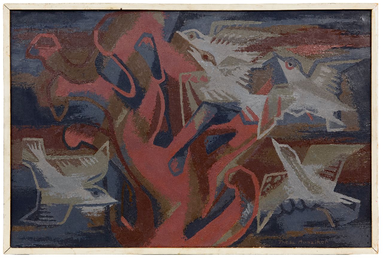 Hunziker F.  | Frieda Hunziker, Pigeons, oil on canvas 60.0 x 90.0 cm, signed l.r. and dated 46
