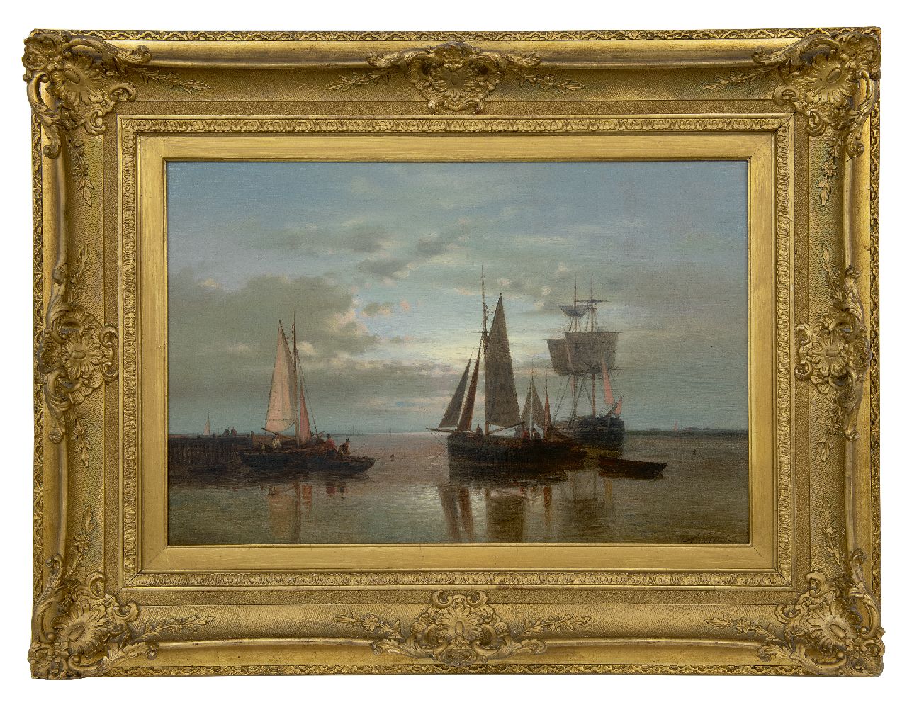 Hulk A.  | Abraham Hulk, Sailing ships anchored at sunset, oil on canvas 40.5 x 60.8 cm, signed l.r.