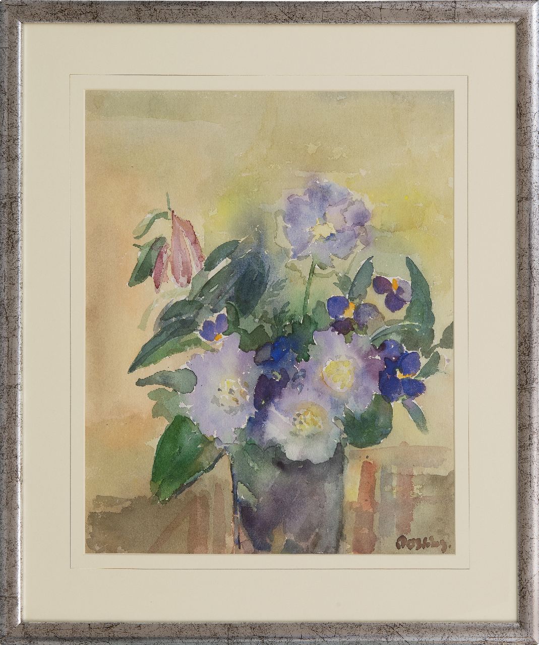 Bieruma Oosting A.J.W.  | Adriana Johanna Wilhelmina 'Jeanne' Bieruma Oosting | Watercolours and drawings offered for sale | Flower still life, watercolour on paper 41.5 x 33.5 cm, signed l.r.