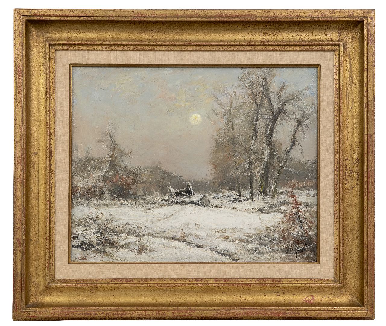 Apol L.F.H.  | Lodewijk Franciscus Hendrik 'Louis' Apol, Winter landscape by night, oil on canvas 39.9 x 50.4 cm, signed l.l.