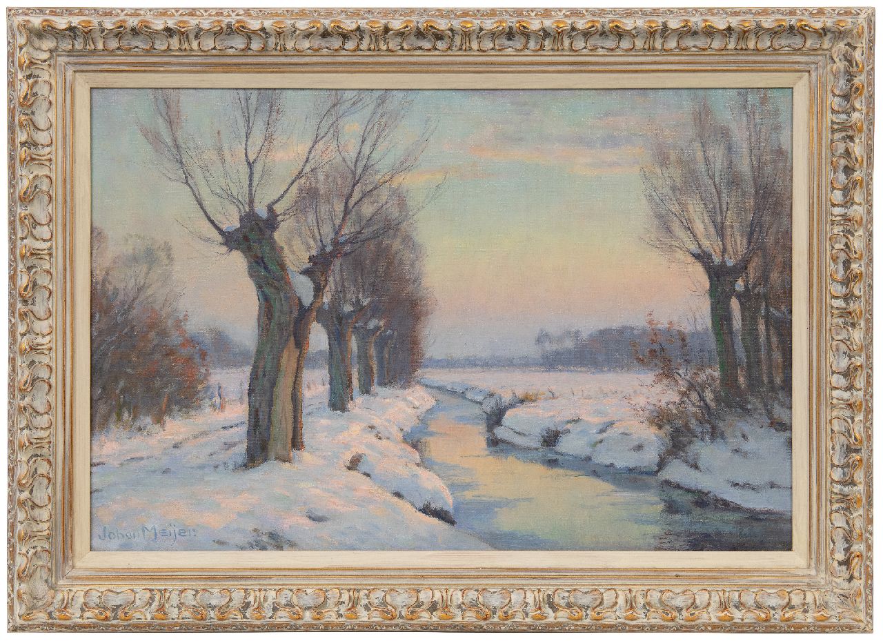 Meijer J.  | Johannes 'Johan' Meijer, Snowy landscape at dawn, oil on canvas 40.5 x 59.5 cm, signed l.r.
