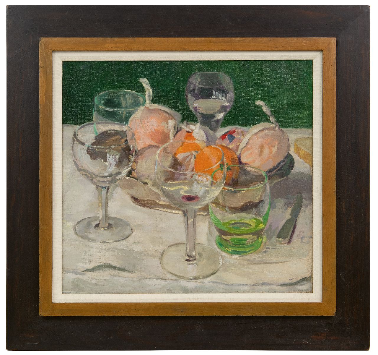 Brender à Brandis G.A.  | 'Geraldo' Abraham Brender à Brandis | Paintings offered for sale | Still life with glasses and fruit, oil on canvas 40.8 x 43.6 cm, signed l.r. with initials