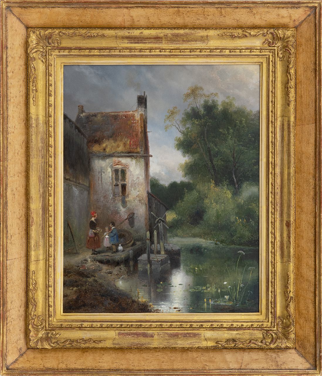 Nuijen W.J.J.  | Wijnandus Johannes Josephus 'Wijnand' Nuijen | Paintings offered for sale | Women and children near a house, oil on panel 41.9 x 33.1 cm, signed l.r. and dated 1834