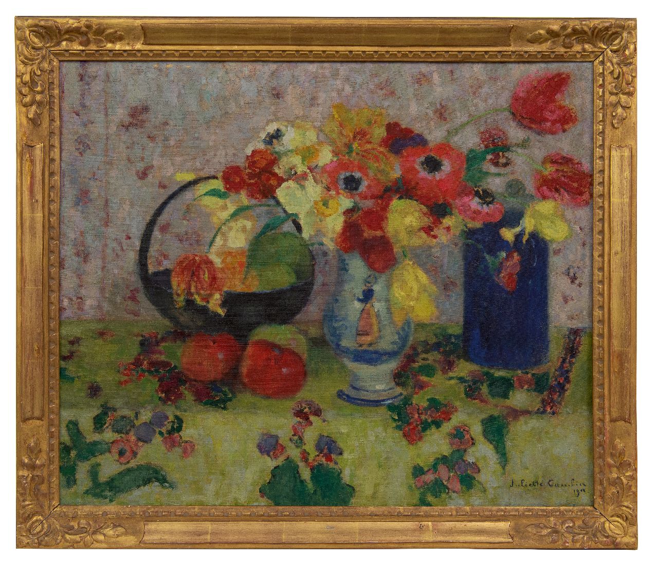 Cambier J.Z.  | 'Juliette' Ziane Cambier, Still life with vases, spring flowers and fruit, oil on canvas 49.9 x 60.3 cm, signed l.r. and dated 1944
