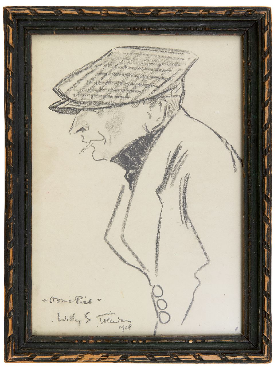 Sluiter J.W.  | Jan Willem 'Willy' Sluiter, 'Oome Piet', Volendam, black chalk on paper 24.2 x 12.7 cm, signed l.l. and dated 1918