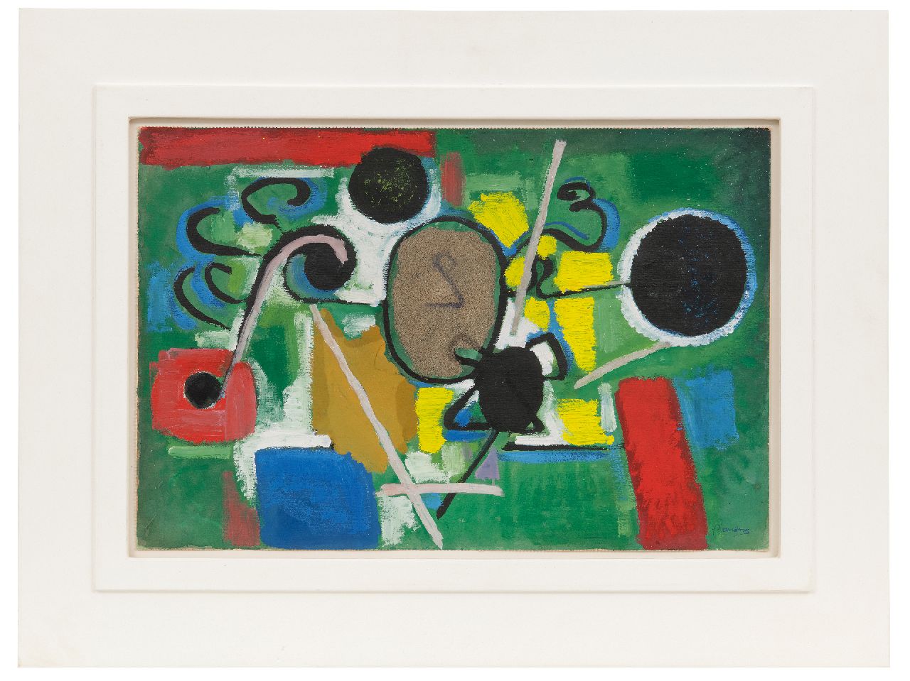 Ouborg P.  | Pieter 'Piet' Ouborg |  offered for sale | Composition, gouache and sand on paper 27.0 x 40.5 cm, signed l.r. and on the reverse and executed ca. 1949