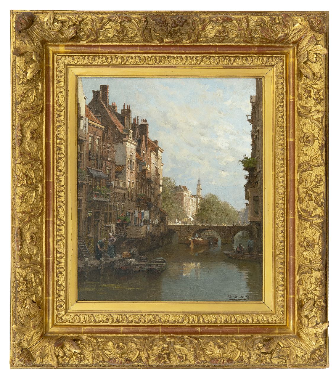 Klinkenberg J.C.K.  | Johannes Christiaan Karel Klinkenberg, City canal in the summer, oil on canvas 46.9 x 39.2 cm, signed l.r.