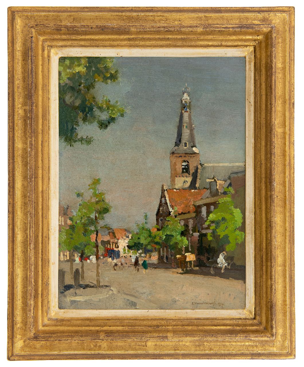 Vreedenburgh C.  | Cornelis Vreedenburgh, View of Weesp with the tower of the Laurenskerk, oil on panel 28.5 x 21.3 cm, signed l.r. and dated 1934