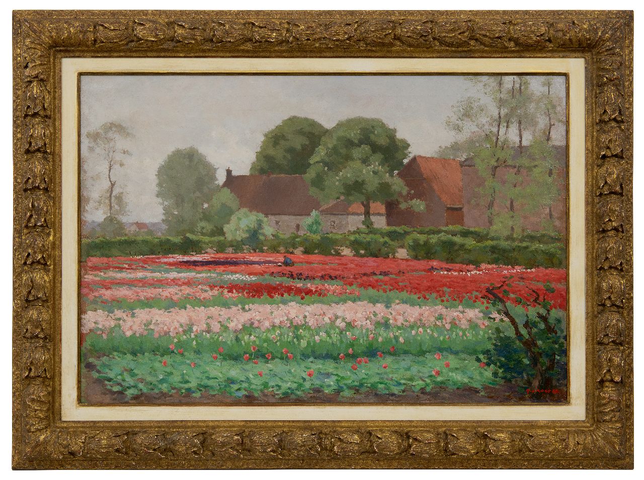 Koster A.L.  | Anton Louis 'Anton L.' Koster, Field with red and pink tulips, oil on canvas 52.3 x 76.3 cm, signed l.r.