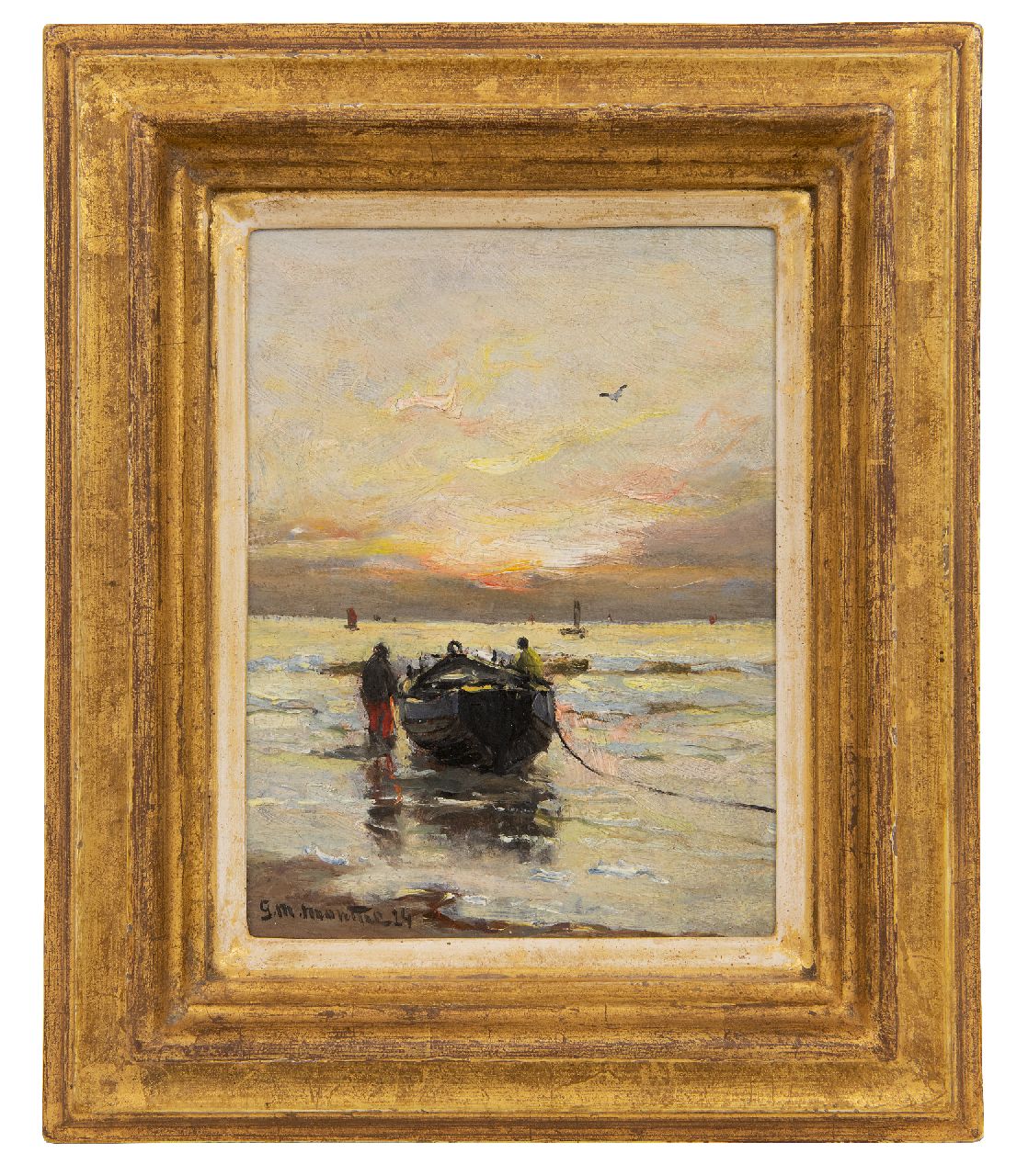Munthe G.A.L.  | Gerhard Arij Ludwig 'Morgenstjerne' Munthe | Paintings offered for sale | Evening mood at the beach, oil on painter's board 20.0 x 14.9 cm, signed l.l. and dated '24