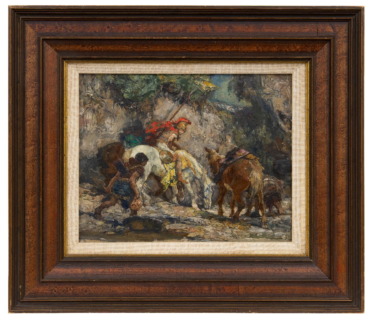 Jurres J.H.  | Johannes Hendricus Jurres, Warriors with drinking horses, oil on canvas 22.5 x 27.6 cm, signed l.r.