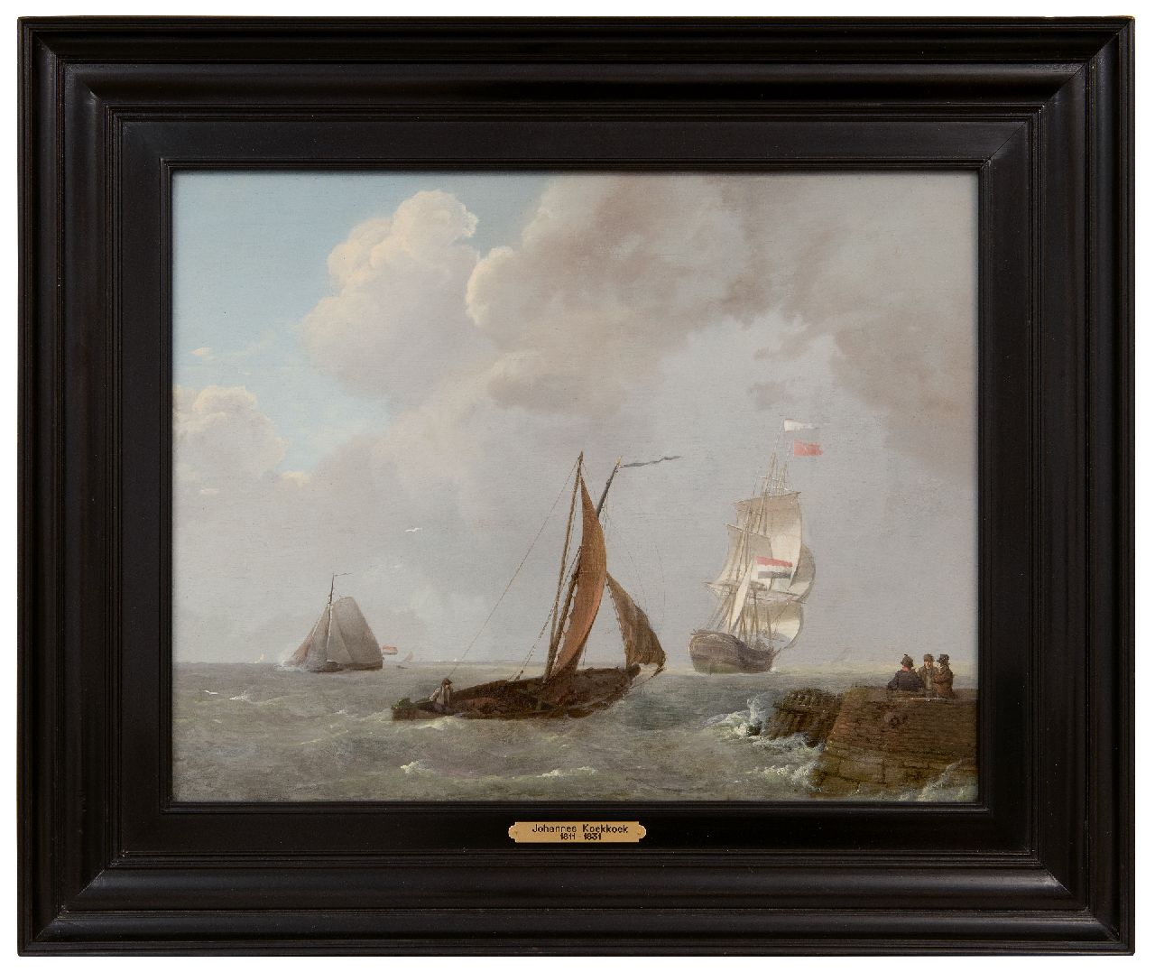 Koekkoek J.  | Johannes Koekkoek, Ships sailing in Zeeland waters, oil on panel 30.0 x 38.9 cm, signed l.r. and dated 1829