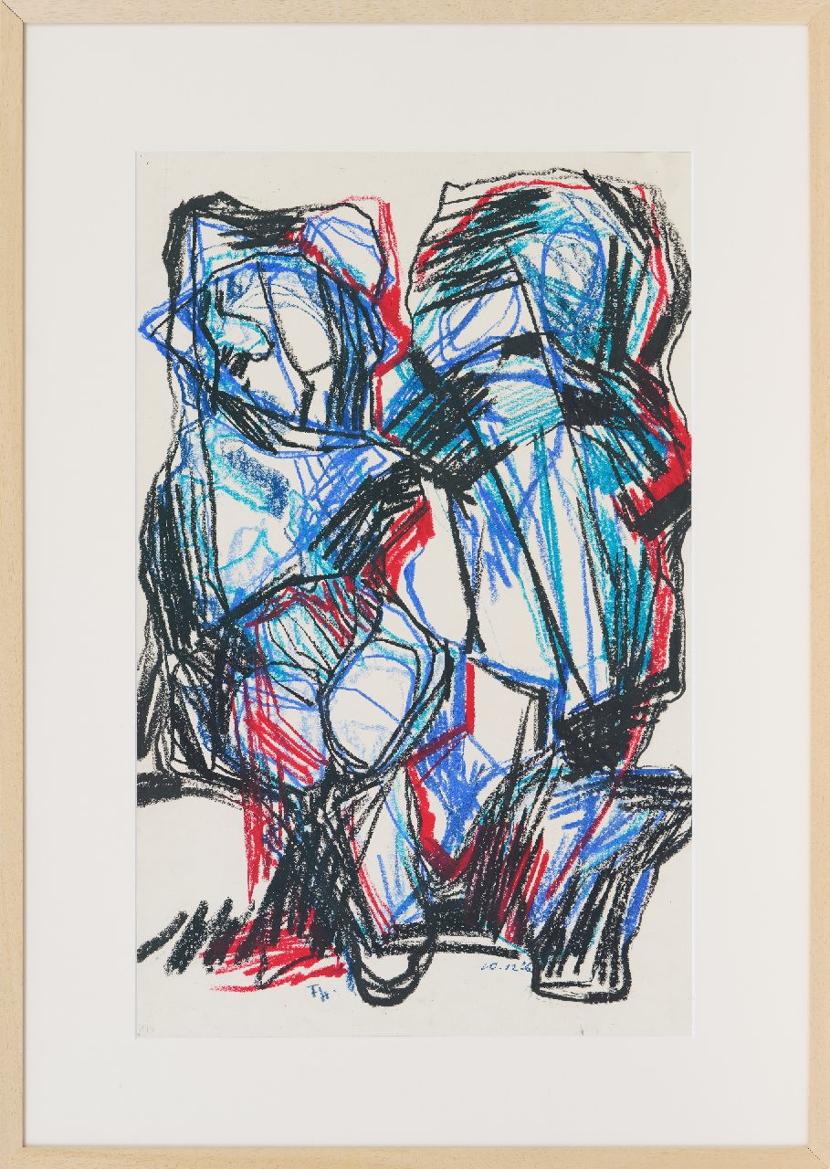 Hunziker F.  | Frieda Hunziker, Study for 'Two Figures', wax crayons on paper 78.5 x 49.9 cm, signed l.l. with initials and dated 10-12-'61
