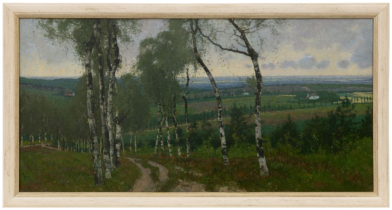 Wiggers D.  | Dirk 'Derk' Wiggers, Birch road, oil on canvas 40.8 x 80.7 cm, signed l.l. and on stretcher and dated on the reverse 1903