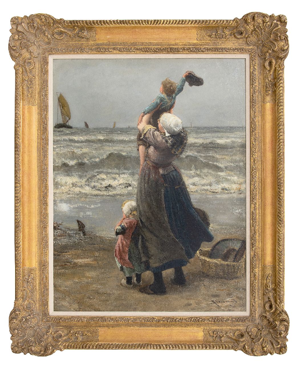 Blommers B.J.  | Bernardus Johannes 'Bernard' Blommers, Waving father goodbye, oil on canvas 76.0 x 58.2 cm, signed l.r.