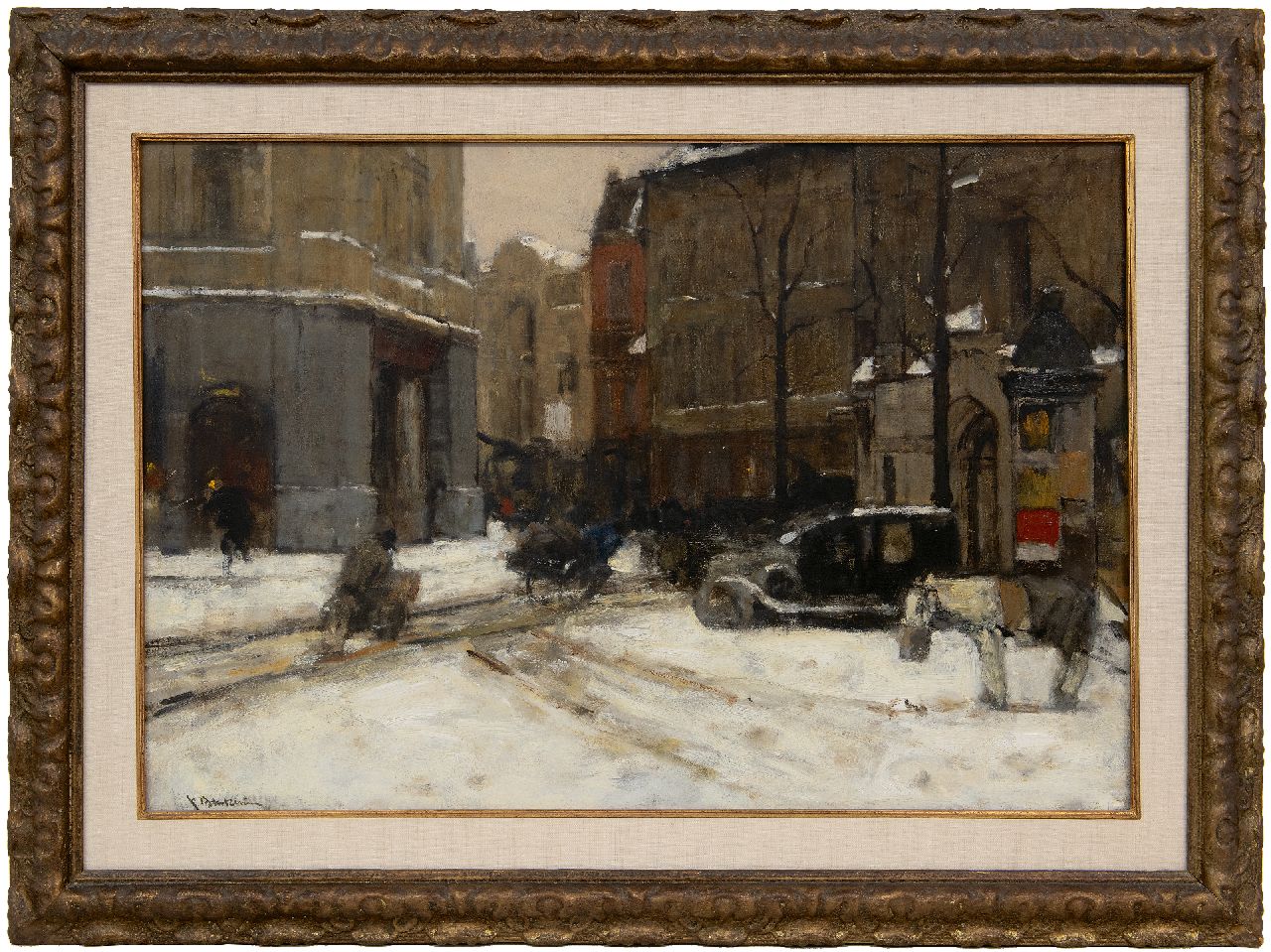 Arntzenius P.F.N.J.  | Pieter Florentius Nicolaas Jacobus 'Floris' Arntzenius | Paintings offered for sale | Buitenhof, The Hague, in the snow, oil on canvas 55.7 x 80.4 cm, signed l.l.