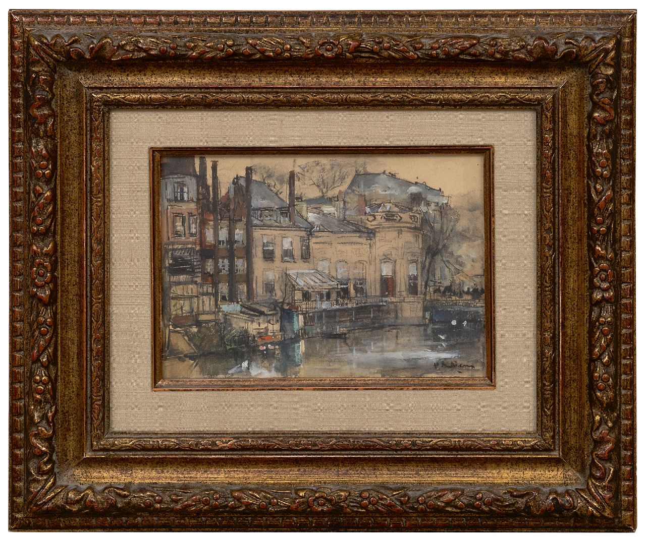 Arntzenius P.F.N.J.  | Pieter Florentius Nicolaas Jacobus 'Floris' Arntzenius | Watercolours and drawings offered for sale | View of the backside of the Binnenhof, The Hague, black chalk and watercolour on paper 11.6 x 16.6 cm, signed l.r.