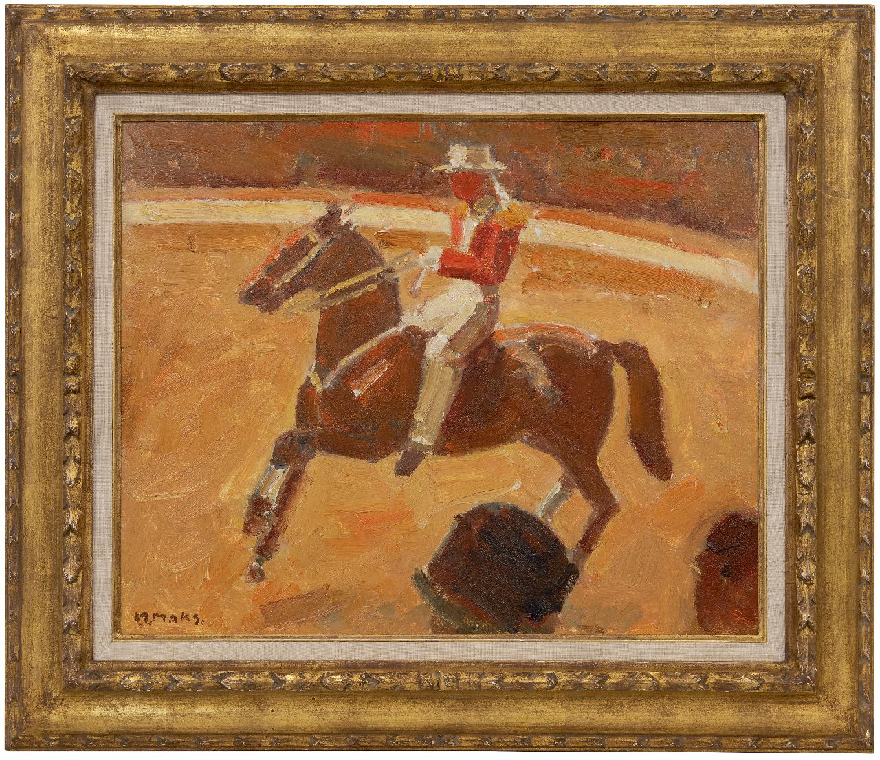 Maks C.J.  | Cornelis Johannes 'Kees' Maks | Paintings offered for sale | Dressage in the circus, oil on board 40.1 x 49.9 cm, signed l.l.