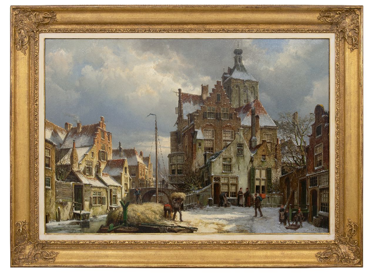 Koekkoek W.  | Willem Koekkoek, Winter street scene in Culemborg, oil on canvas 86.5 x 125.3 cm, signed l.r. and painted ca. 1885