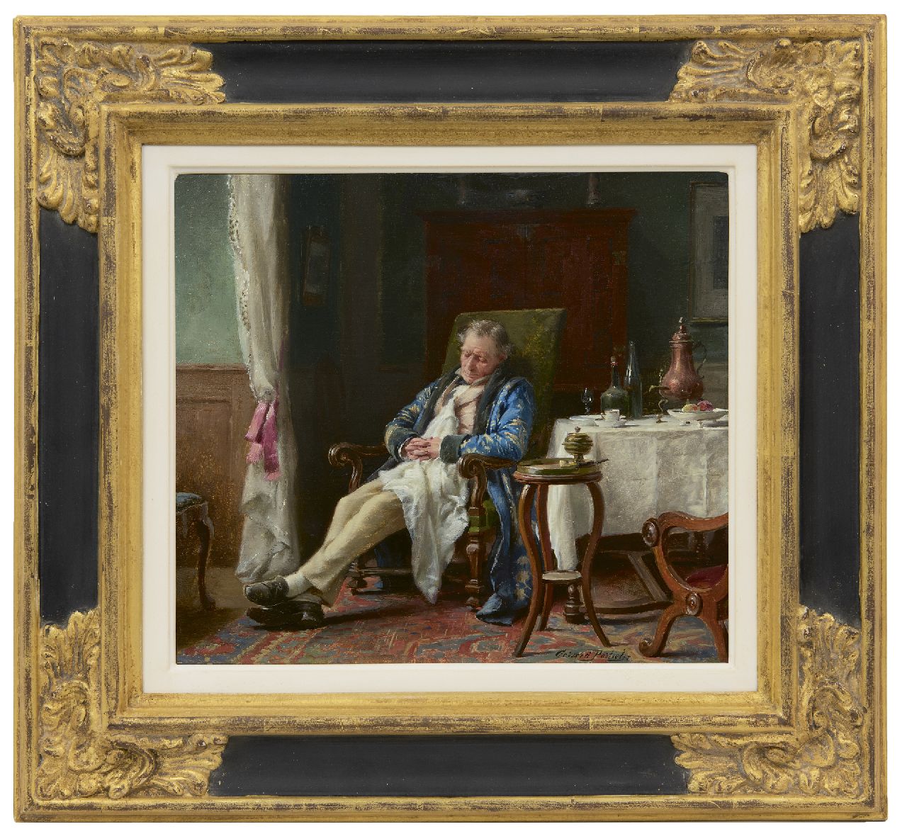 Portielje G.J.  | 'Gerard' Joseph Portielje | Paintings offered for sale | Forty winks, oil on panel 24.1 x 27.3 cm, signed l.r.