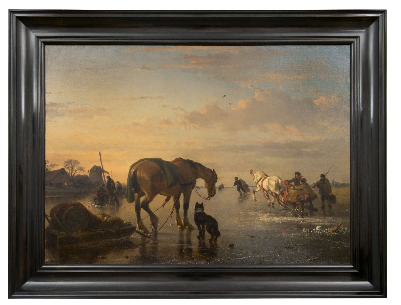 Moerenhout J.J.  | Josephus Jodocus 'Joseph' Moerenhout | Paintings offered for sale | Horses and sledges on a frozen river, oil on canvas 85.0 x 118.5 cm, signed l.r.