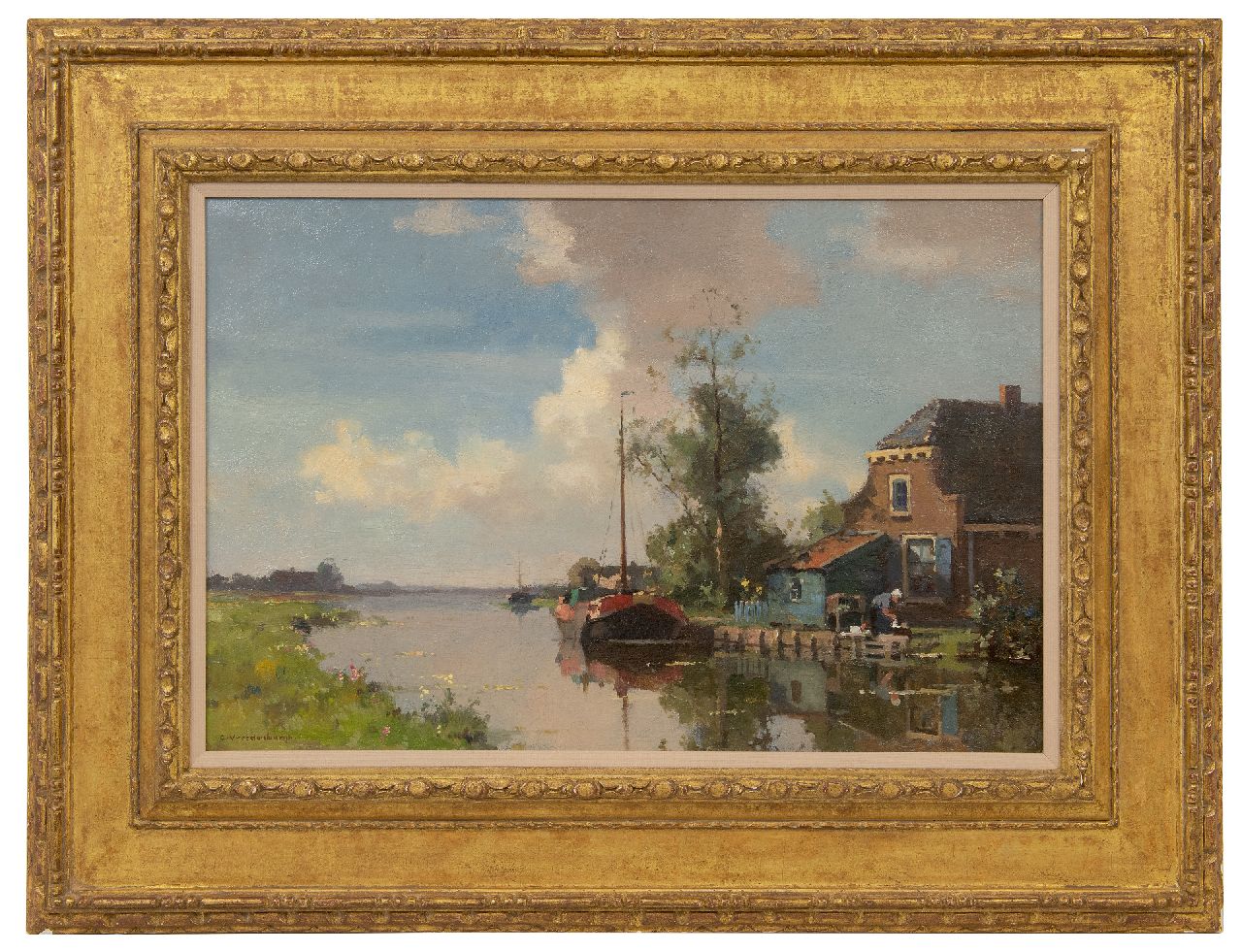Vreedenburgh C.  | Cornelis Vreedenburgh | Paintings offered for sale | A farm on the waterfront with sailing barge, oil on canvas 40.5 x 60.5 cm, signed l.l.