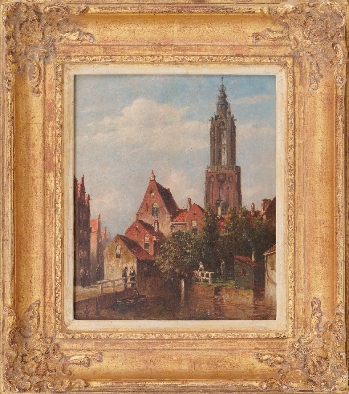 Vertin P.G.  | Petrus Gerardus Vertin, A town view with the 'Onze Lieve Vrouwe tower' in Amersfoort, oil on panel 24.0 x 19.8 cm, signed l.r.