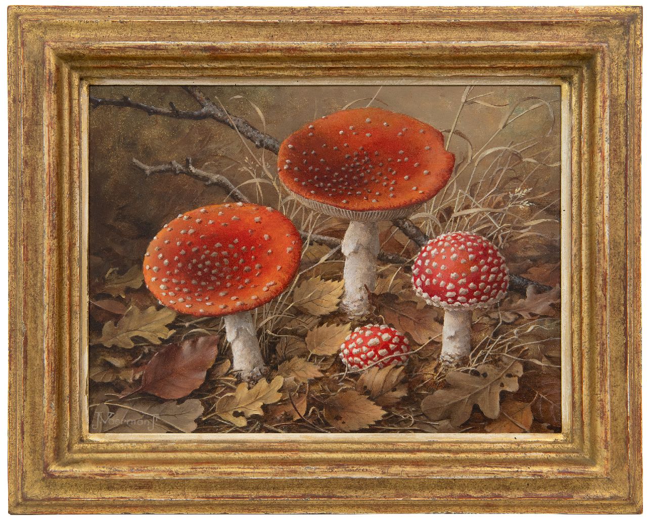 Voerman jr. J.  | Jan Voerman jr. | Paintings offered for sale | Fly agaric mushrooms, oil on canvas laid down on board 22.5 x 30.1 cm, signed l.l.