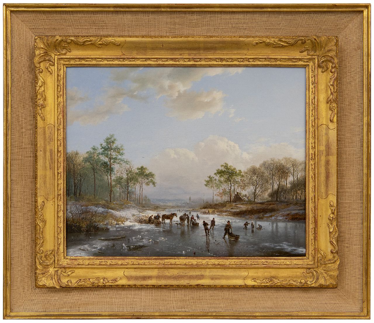 Koekkoek B.C.  | Barend Cornelis Koekkoek | Paintings offered for sale | Skaters and wood gatherers on a frozen river, oil on canvas 29.0 x 35.7 cm, signed l.l. and dated 1832