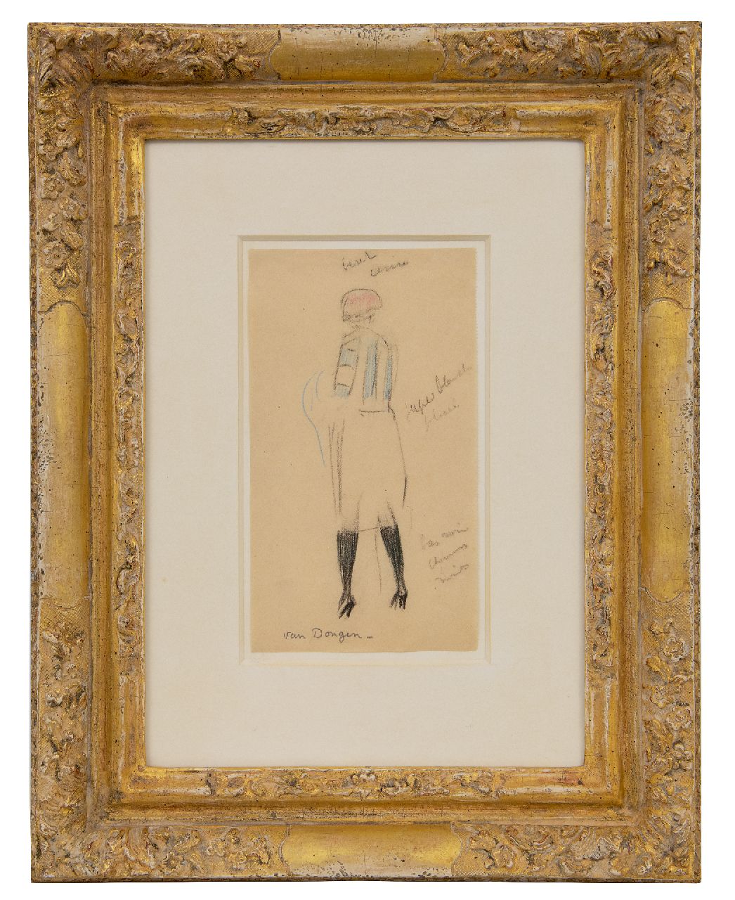 Dongen C.T.M. van | Cornelis Theodorus Maria 'Kees' van Dongen | Watercolours and drawings offered for sale | Femme de dos, black and coloured chalk on paper 20.8 x 11.7 cm, signed l.c.