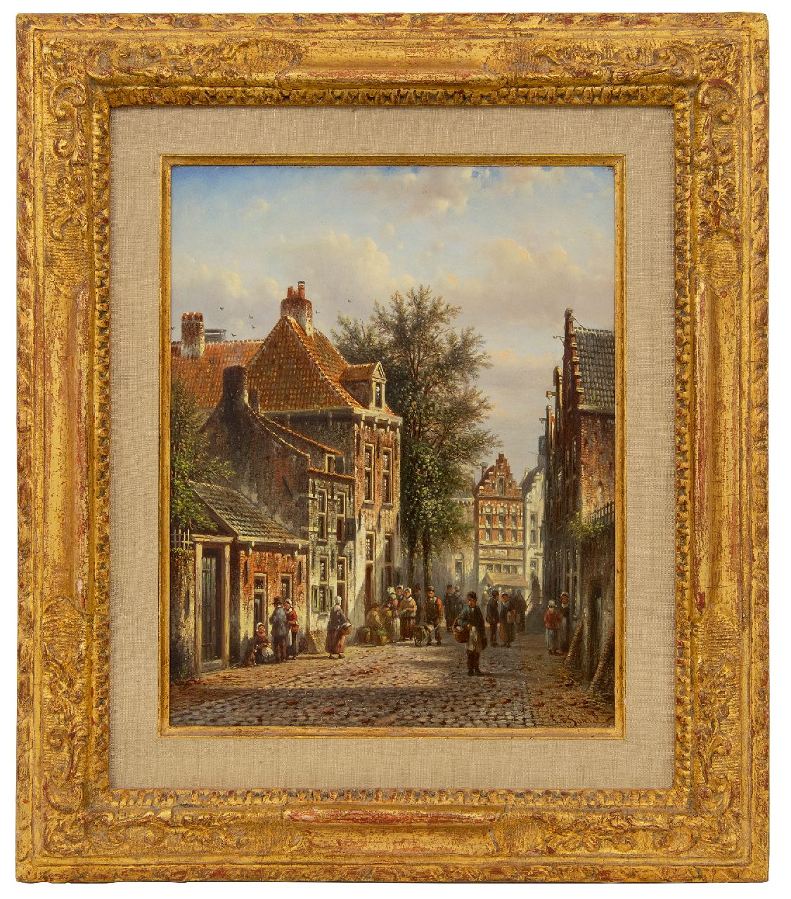 Spohler J.F.  | Johannes Franciscus Spohler | Paintings offered for sale | A sunlit Dutch street, oil on panel 26.6 x 21.3 cm, signed l.r.