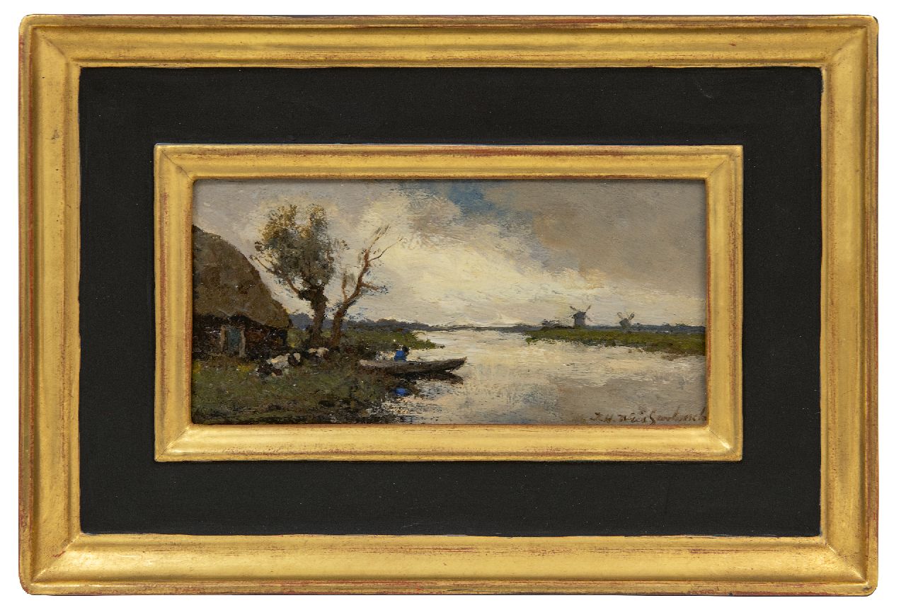 Weissenbruch H.J.  | Hendrik Johannes 'J.H.' Weissenbruch | Paintings offered for sale | Polder landscape in showery weather, oil on panel 9.9 x 20.0 cm, signed l.r.