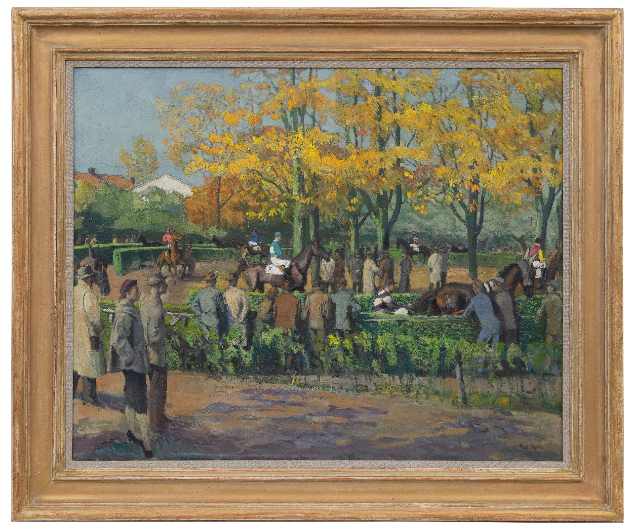 Dom P.L.C.  | Paulus Ludovicus Carolus 'Pol' Dom | Paintings offered for sale | Audience watching the racehorses in the paddock at Duindigt racecourse in Wassenaar, oil on canvas 65.7 x 81.8 cm, signed l.r. and on the stretcher