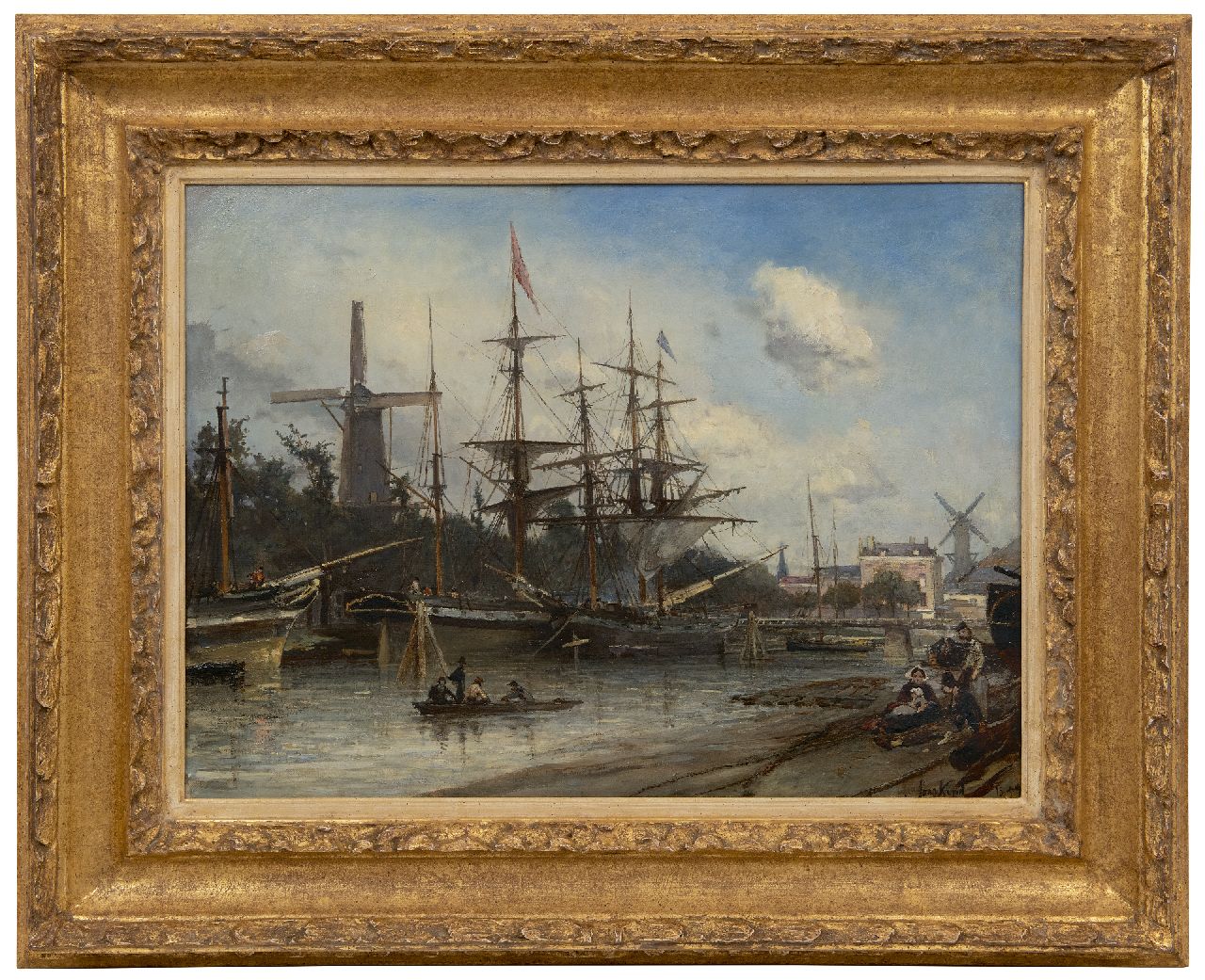 Jongkind J.B.  | Johan Barthold Jongkind | Paintings offered for sale | Moored ships in the port of Rotterdam, oil on canvas 42.0 x 56.1 cm, signed l.r. twice and dated 1857