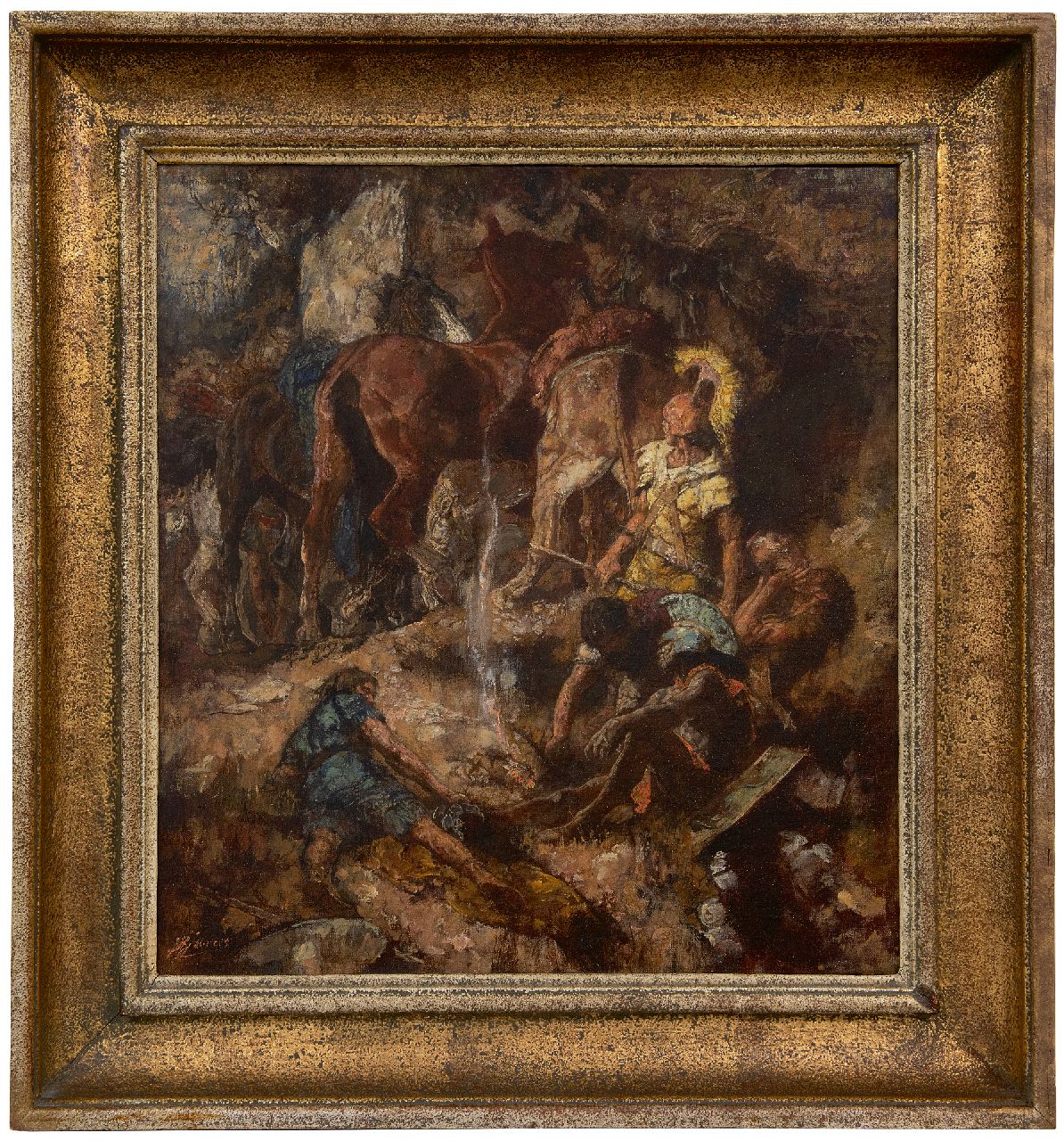 Jurres J.H.  | Johannes Hendricus Jurres | Paintings offered for sale | Roman soldiers and their horses at a watering place, oil on canvas 54.0 x 50.0 cm, signed l.u.
