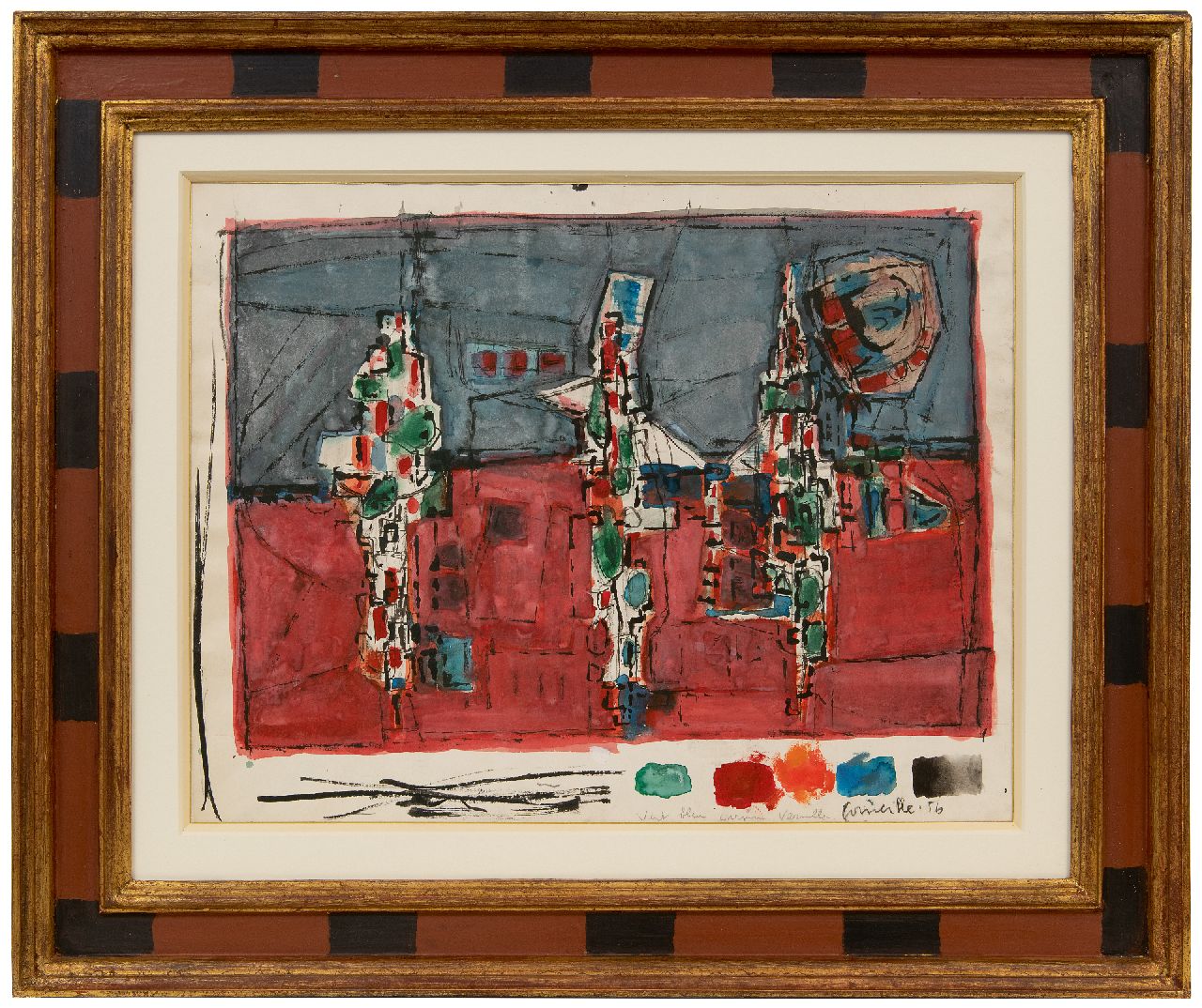Corneille ('Corneille' Guillaume Beverloo)   | Corneille ('Corneille' Guillaume Beverloo) | Watercolours and drawings offered for sale | Nuit d'été (Summer night), ink and gouache on paper 37.5 x 48.2 cm, signed l.r. and dated '56
