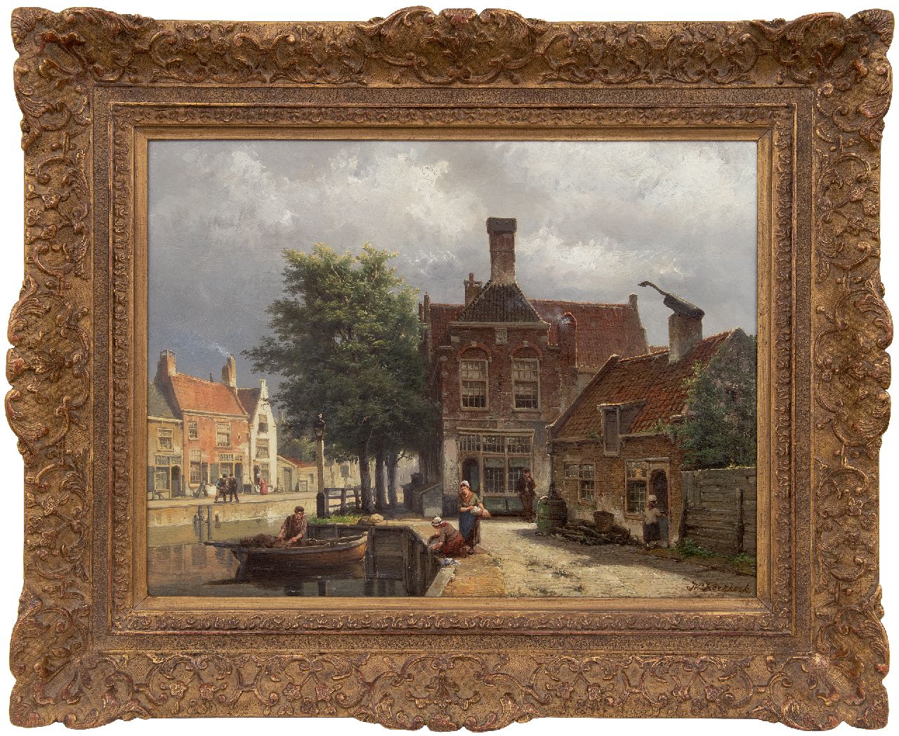 Koekkoek W.  | Willem Koekkoek, Canal in Haarlem, oil on panel 41.7 x 56.2 cm, signed l.r. and dated  on the reverse 1877